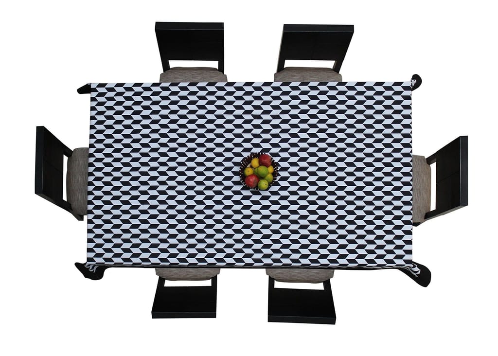 Airwill, 100% Cotton Classic Diamond Themed Black White Colors with Attached Black Plain Border Table Cloth, 60 Inches By 84 Inches, Rectangle Shape,Washable & Easy Care Tablecloths -Pack of 1 piece