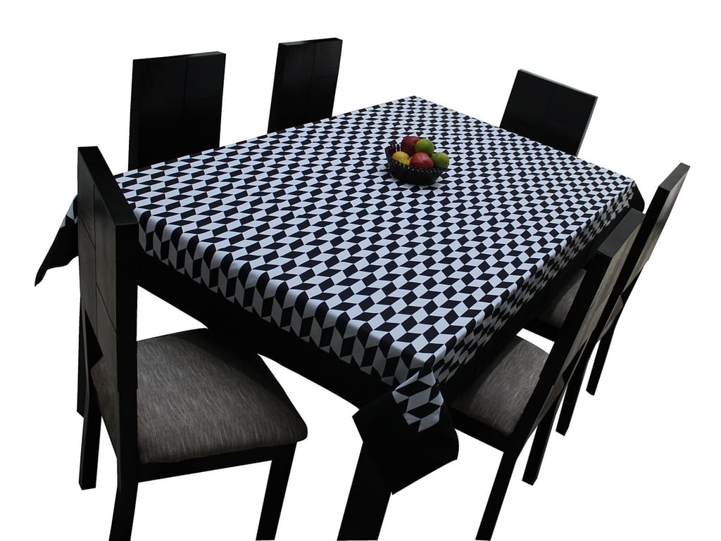 Airwill, 100% Cotton Classic Diamond Themed Black White Colors with Attached Black Plain Border Table Cloth, 60 Inches By 84 Inches, Rectangle Shape,Washable & Easy Care Tablecloths -Pack of 1 piece