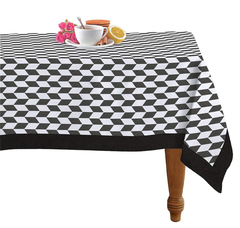 Airwill, 100% Cotton Classic Diamond Themed Black White Colors with Attached Black Plain Border Table Cloth, 60 Inches By 84 Inches, Rectangle Shape,Washable & Easy Care Tablecloths -Pack of 1 piece