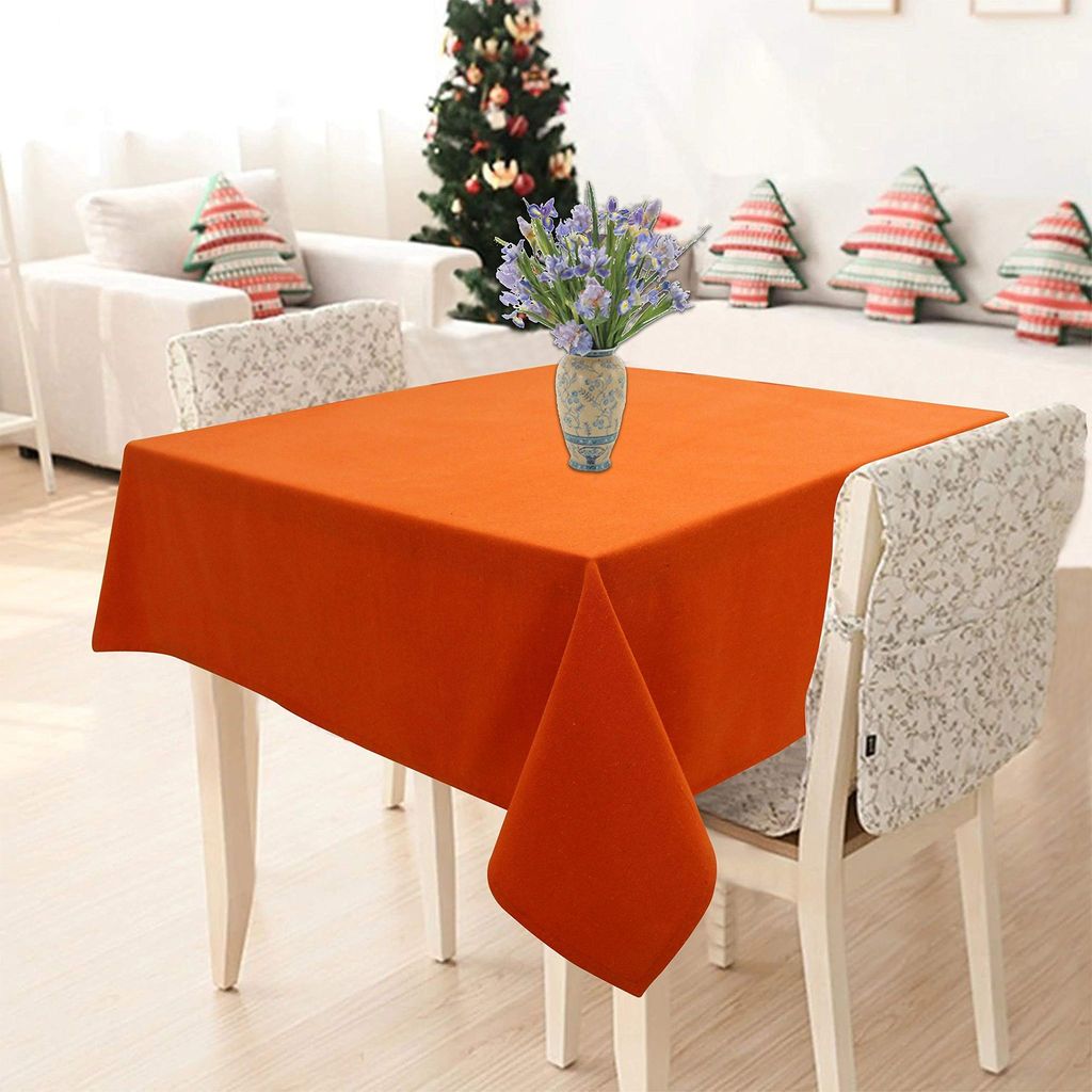 AIRWILL 100% Cotton Solid Pattern 2 Seater Square Table Cover Sized, 36x36 inches (Orange, Pack of 1)