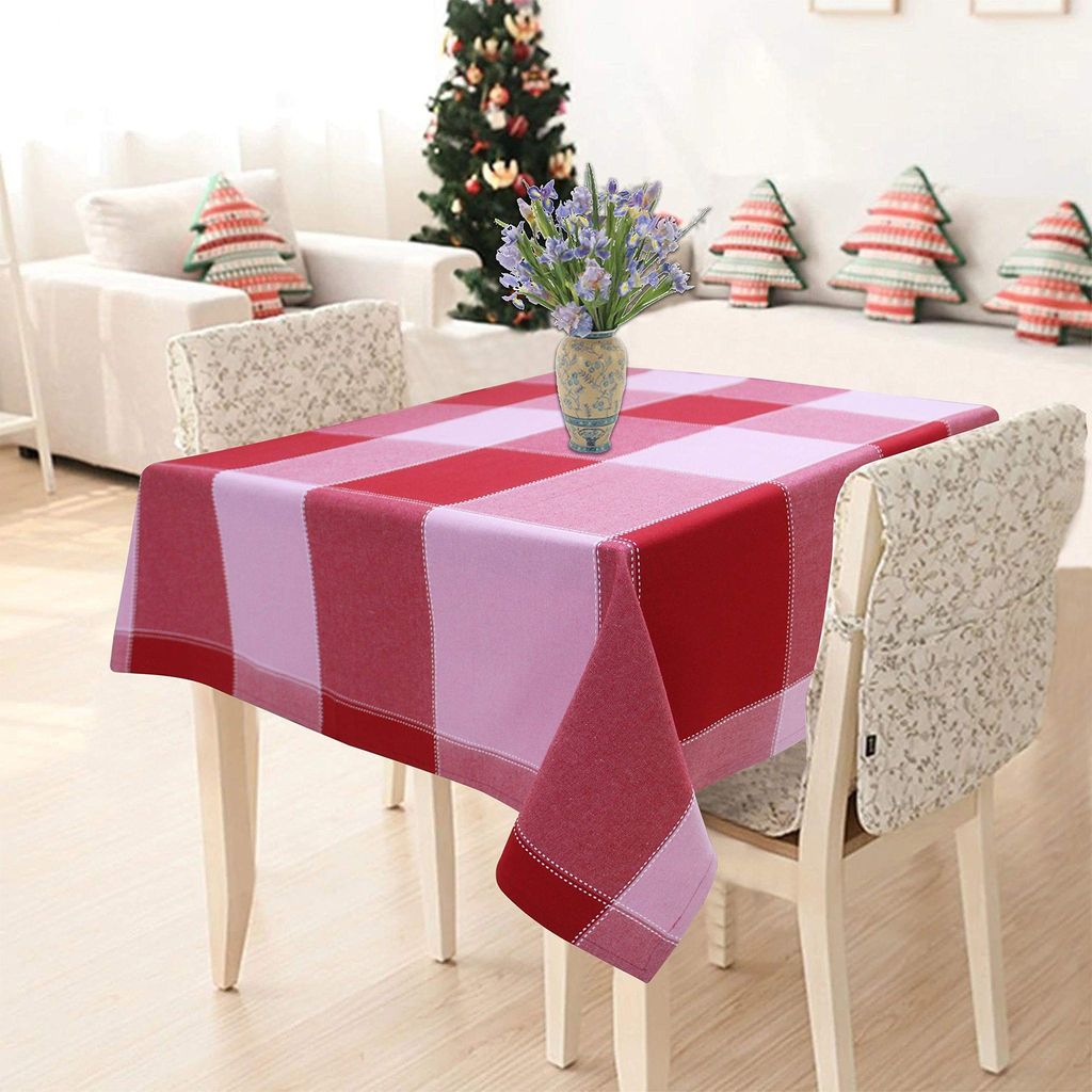 AIRWILL 100% Cotton Checkered Pattern 2 Seater Square Table Cover Sized, 36x36 inches (Red,Pink, Pack of 1)
