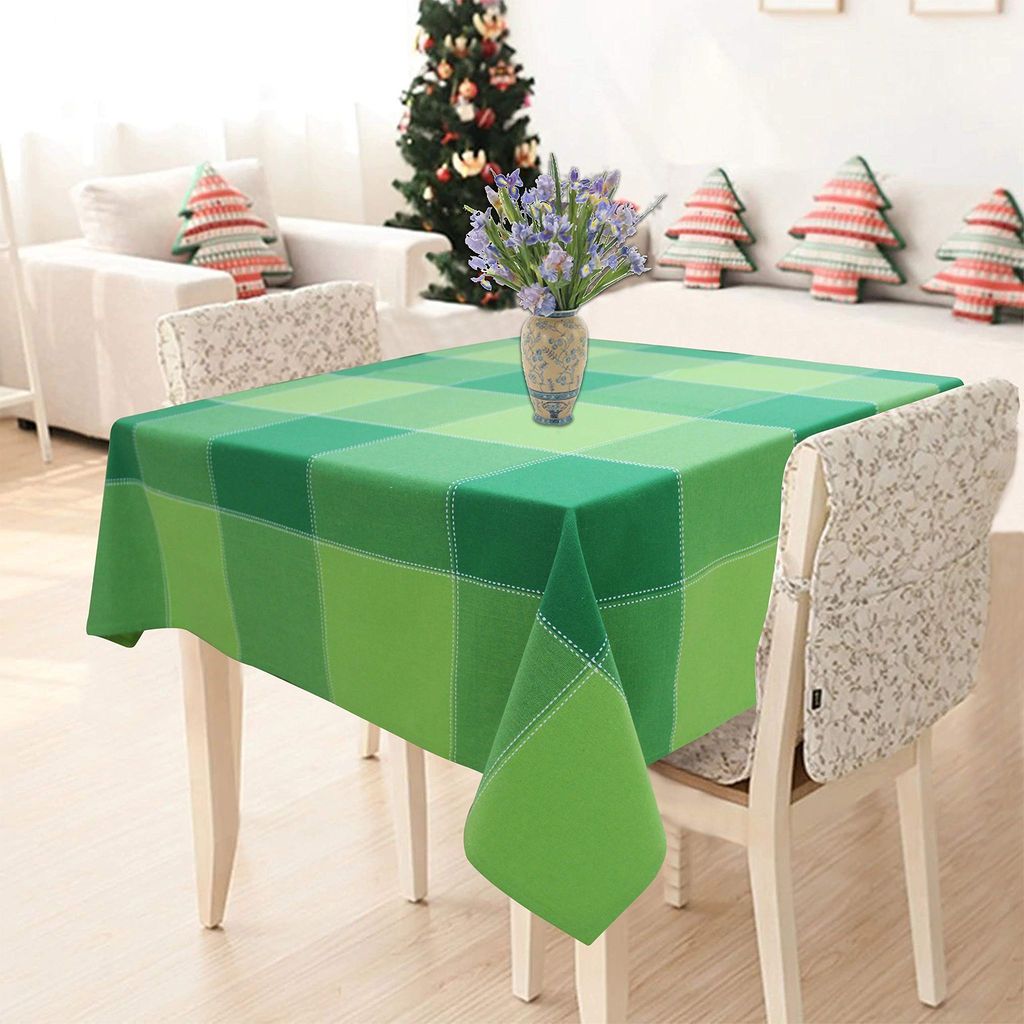 AIRWILL 100% Cotton Checkered Pattern 2 Seater Square Table Cover Sized, 36x36 inches (Green, Pack of 1)