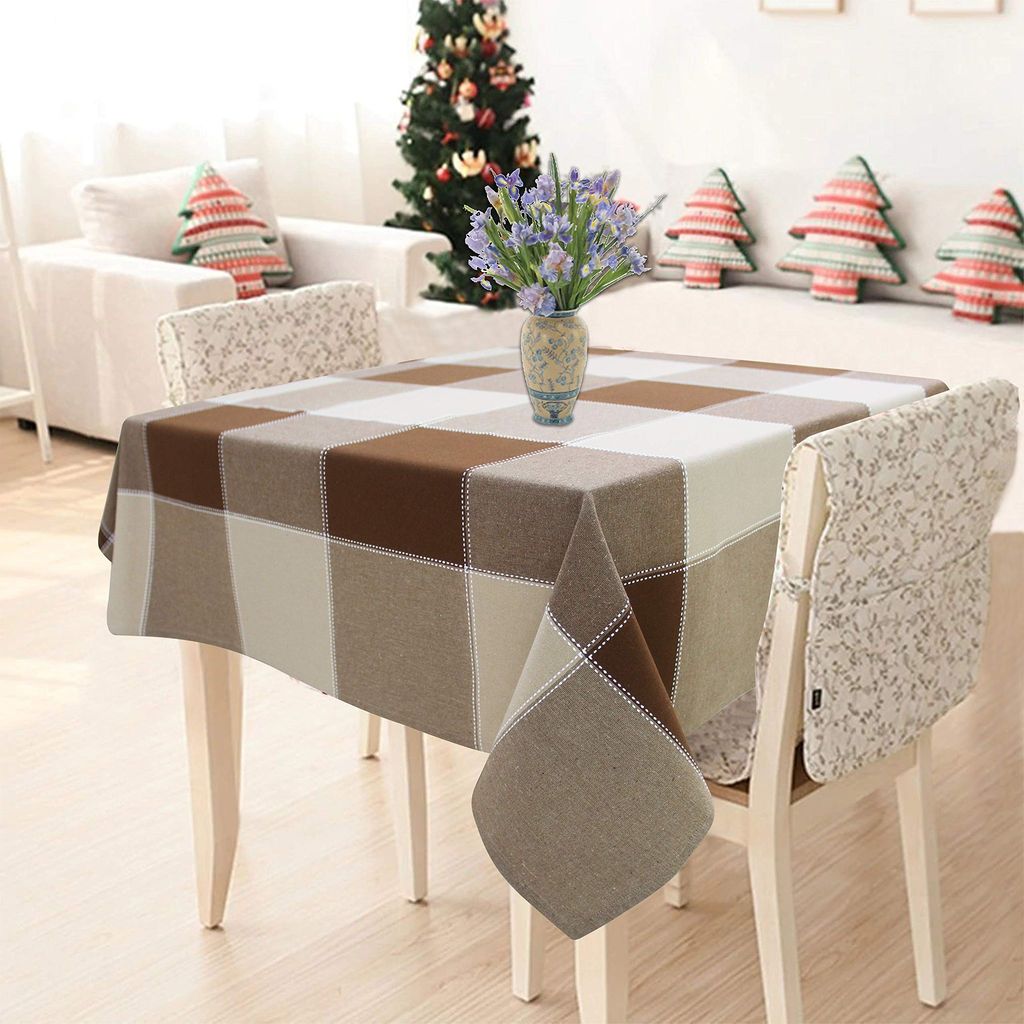 AIRWILL 100% Cotton Checkered Pattern 2 Seater Square Table Cover Sized, 36x36 inches (Brown,Beige, Pack of 1)