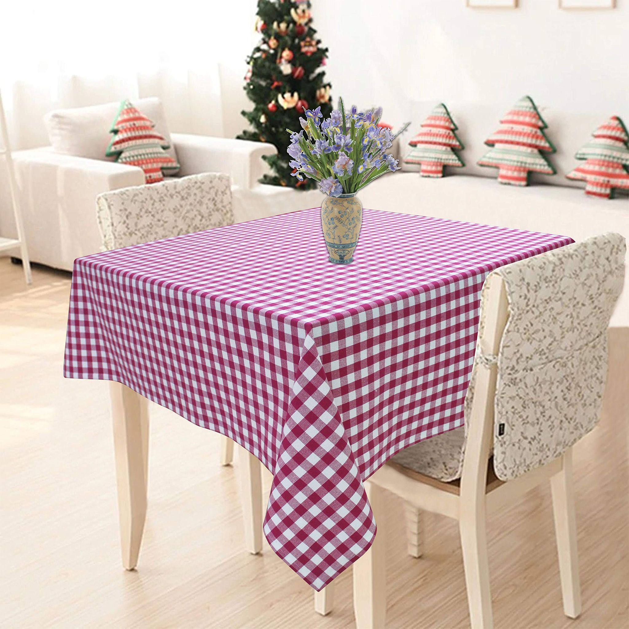 AIRWILL 100% Cotton Checkered Pattern 2 Seater Square Table Cover Sized, 36x36 inches (Pink, Pack of 1)
