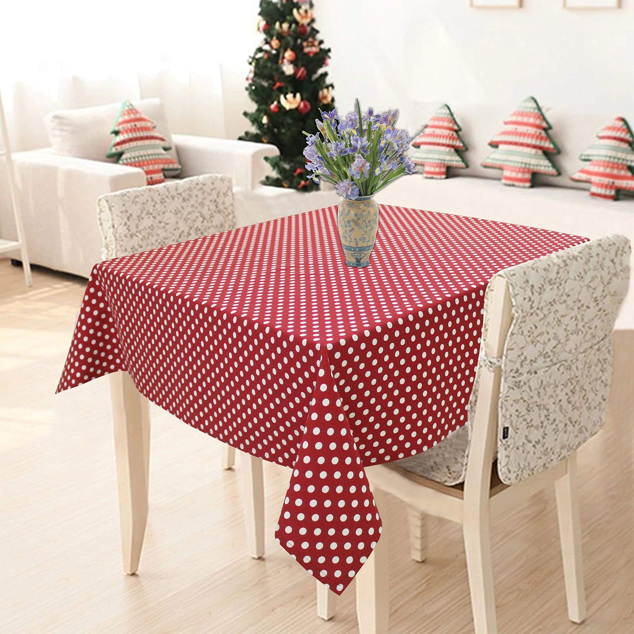 AIRWILL 100% Cotton Polka Pattern 2 Seater Square Table Cover Sized, 36x36 inches (Red, Pack of 1)