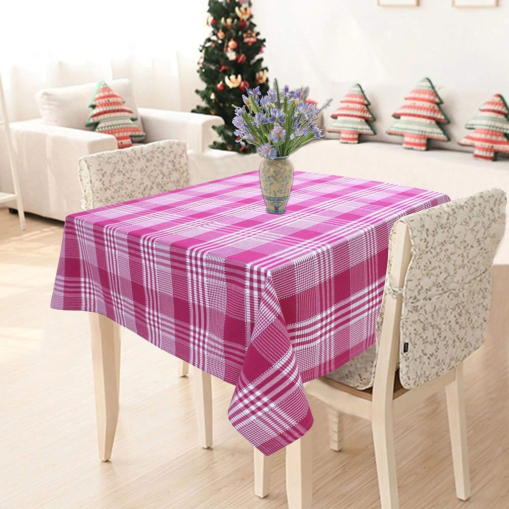 AIRWILL 100% Cotton Checkered Pattern 2 Seater Square Table Cover Sized, 36x36 inches (Pink, Pack of 1)