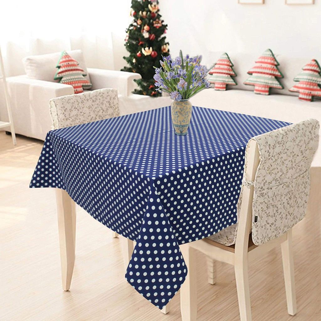 AIRWILL 100% Cotton Polka Pattern 2 Seater Square Table Cover Sized, 36x36 inches (Blue, Pack of 1)