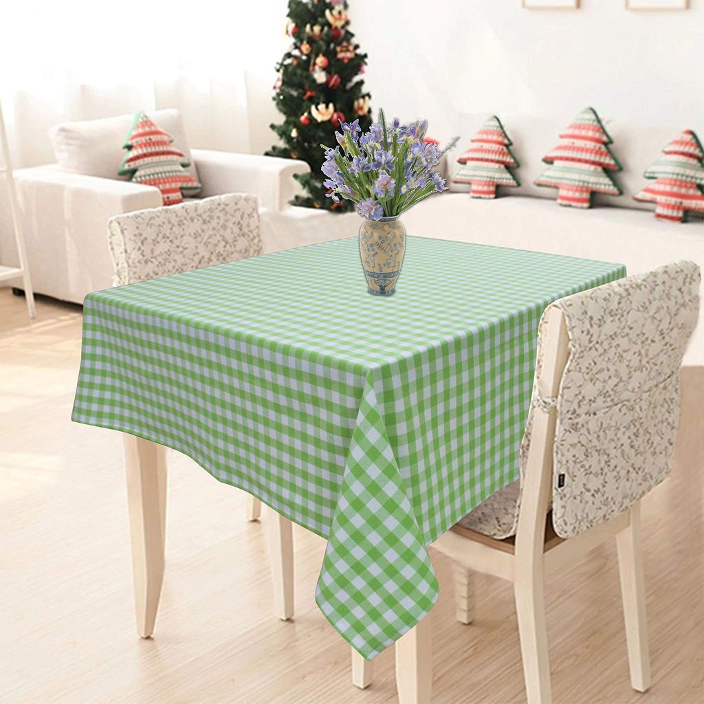 AIRWILL 100% Cotton Checkered Pattern 2 Seater Square Table Cover Sized, 36x36 inches (Green, Pack of 1)