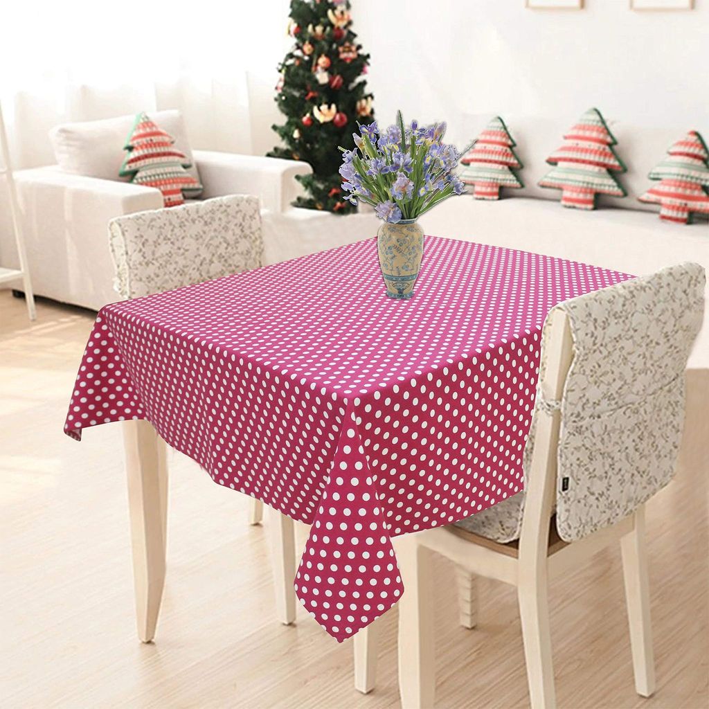AIRWILL 100% Cotton Polka Pattern 2 Seater Square Table Cover Sized, 36x36 inches (Pink, Pack of 1)