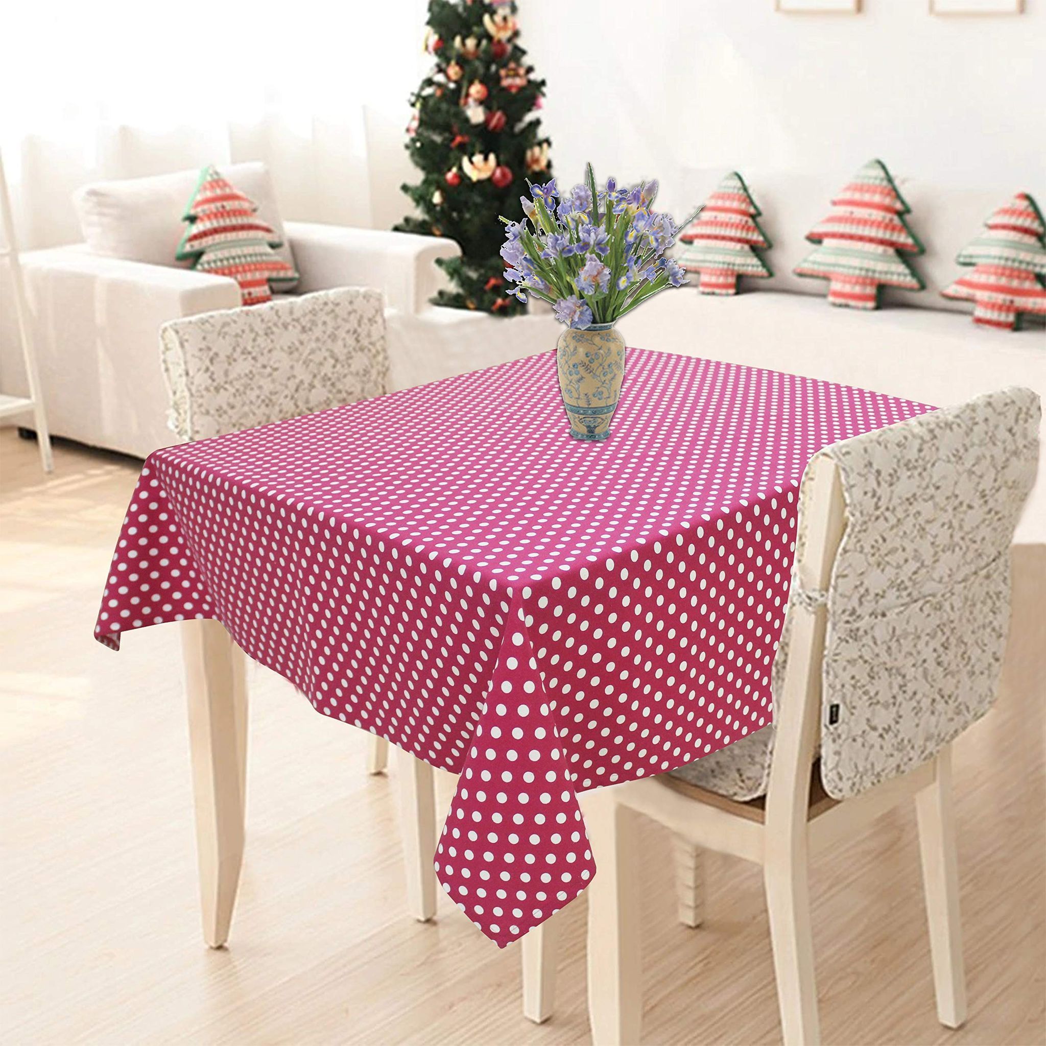 AIRWILL 100% Cotton Polka Pattern 2 Seater Square Table Cover Sized, 36x36 inches (Pink, Pack of 1)