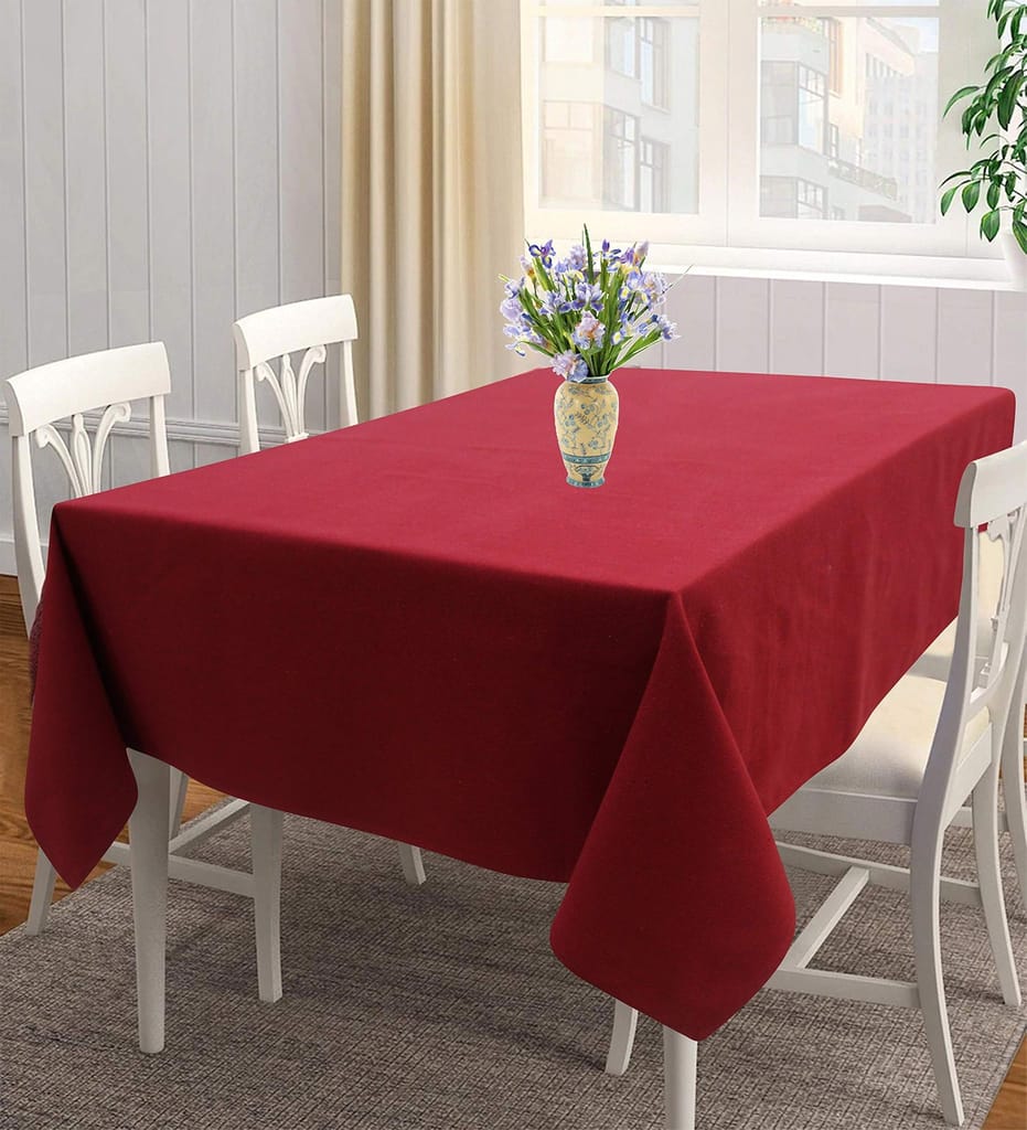 AIRWILL 100% Cotton Solid Pattern 4 Seater Square Table Cover Sized, 56x56 inches (Maroon, Pack of 1)