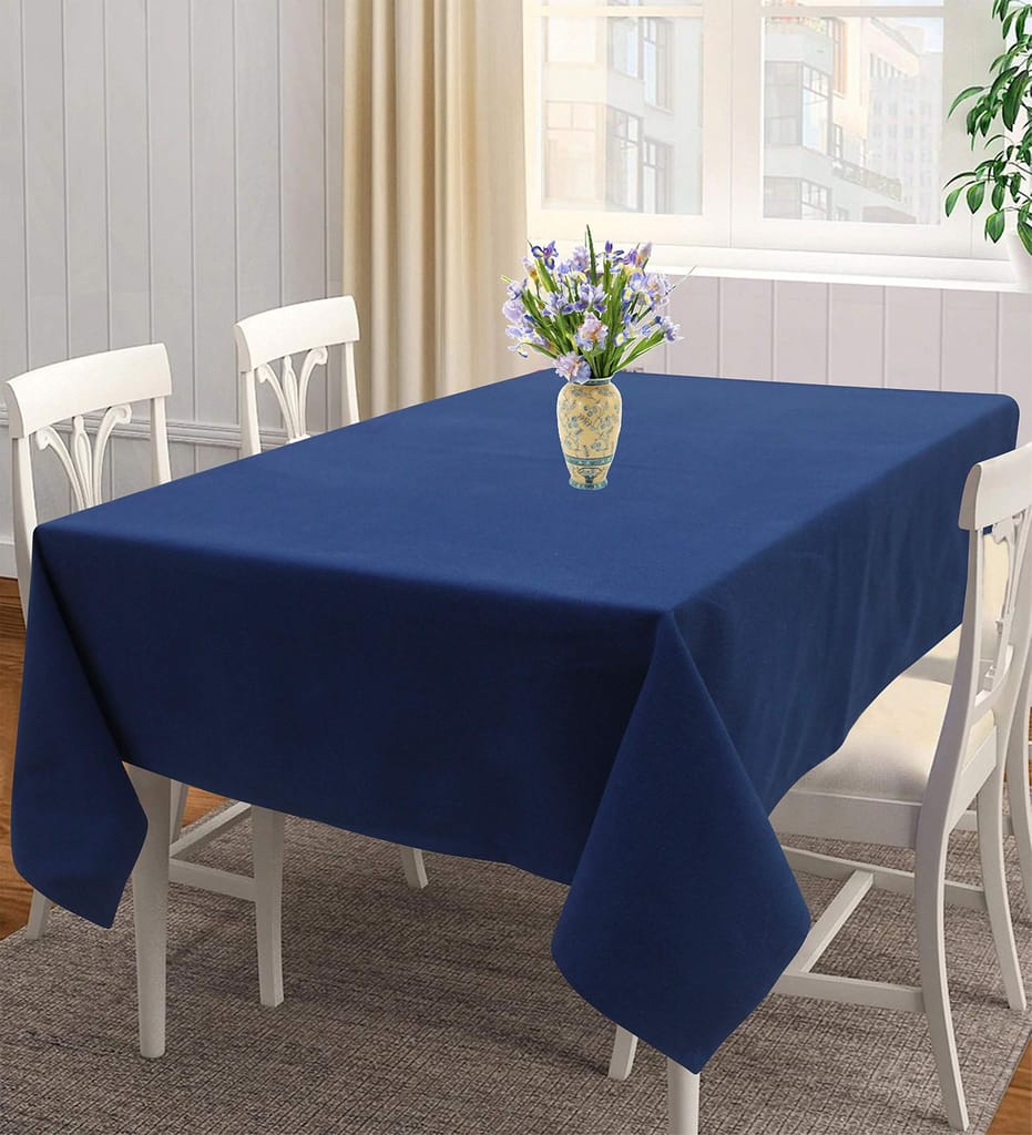 AIRWILL 100% Cotton Solid Pattern 4 Seater Square Table Cover Sized, 56x56 inches (Blue, Pack of 1)