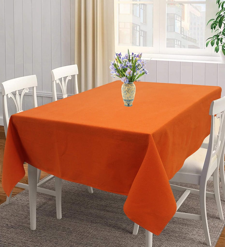 AIRWILL 100% Cotton Solid Pattern 4 Seater Square Table Cover Sized, 56x56 inches (Orange, Pack of 1)
