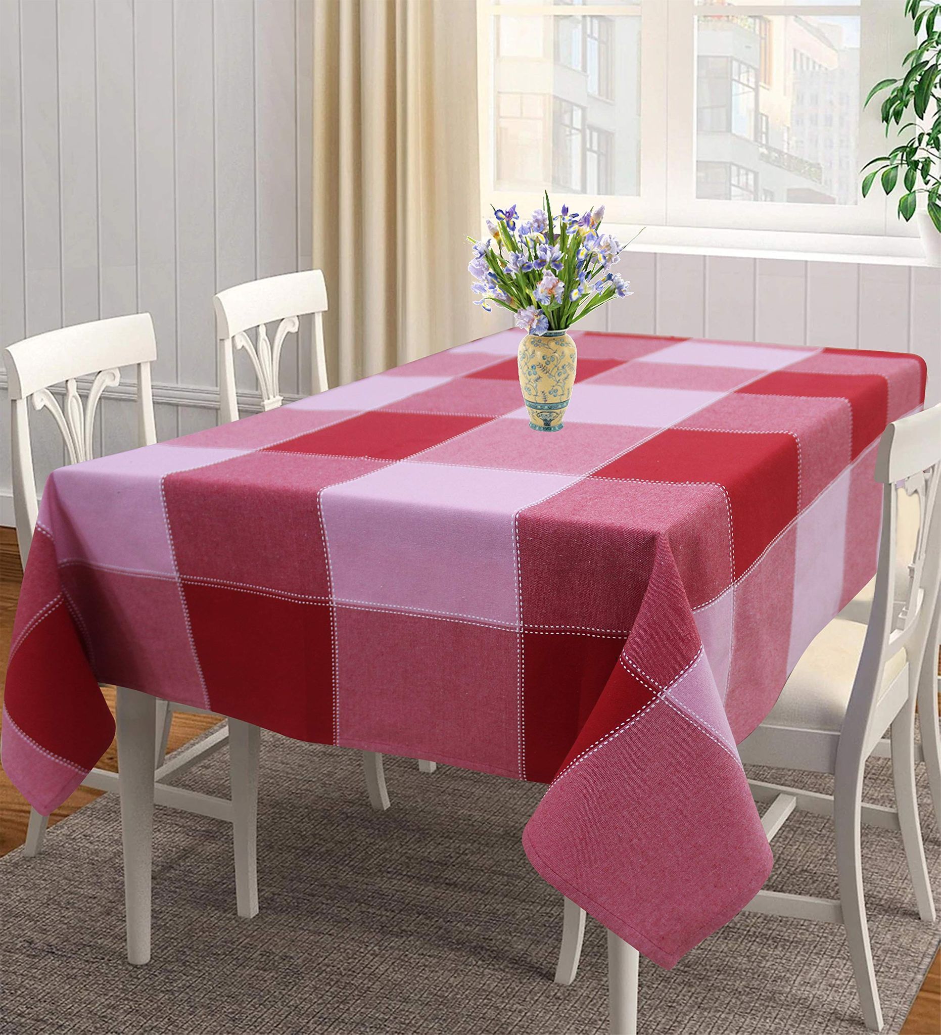 AIRWILL 100% Cotton Checkered Pattern 4 Seater Square Table Cover Sized, 56x56 inches (Red,Pink, Pack of 1)