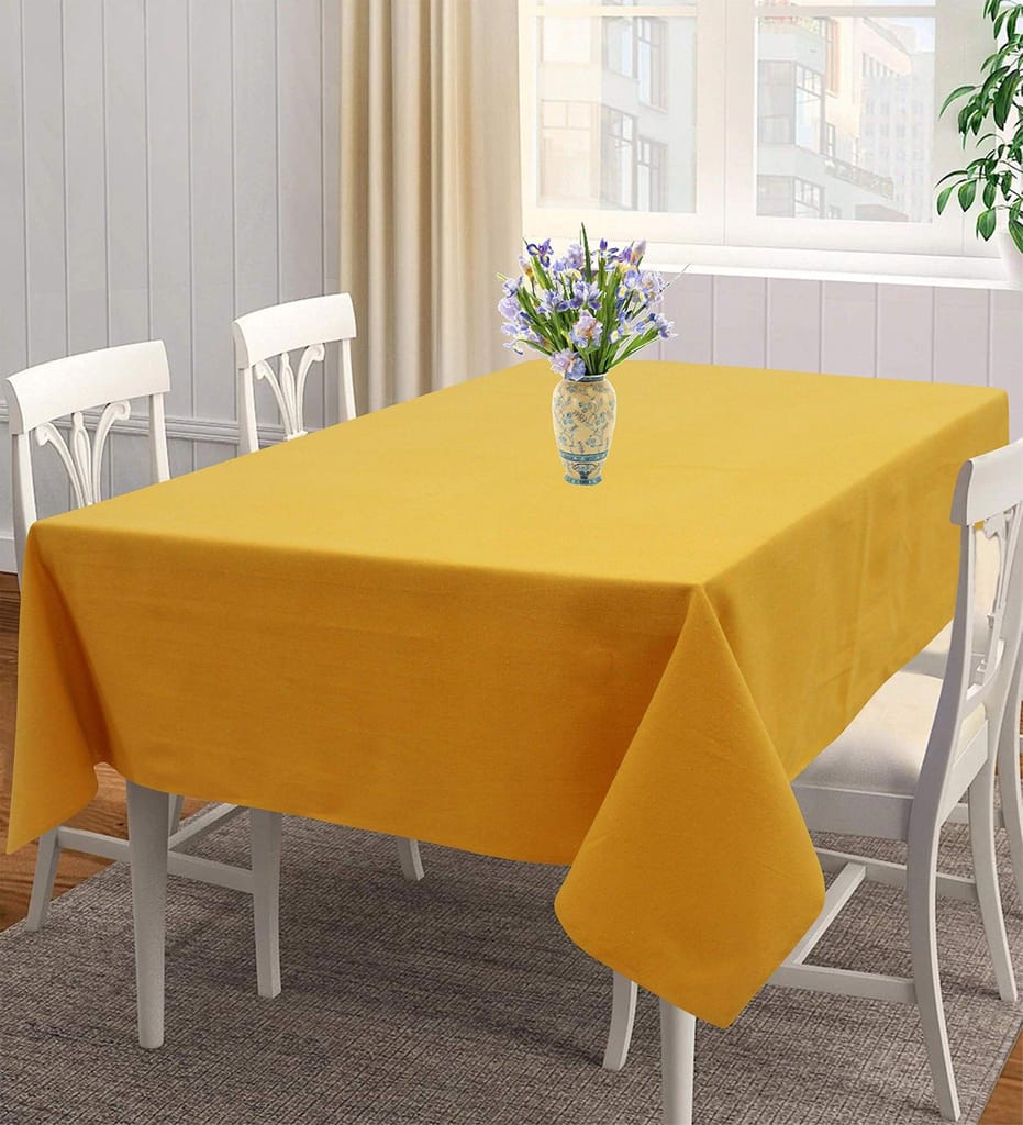 AIRWILL 100% Cotton Solid Pattern 4 Seater Square Table Cover Sized, 56x56 inches (Yellow, Pack of 1)