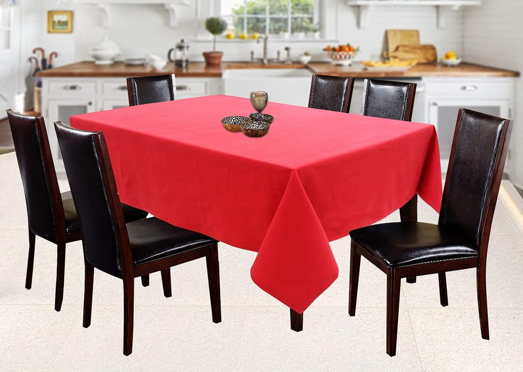 AIRWILL 100% Cotton Solid Pattern 6 Seater Rectangle Table Cover Sized, 56x71 inches (Red, Pack of 1)