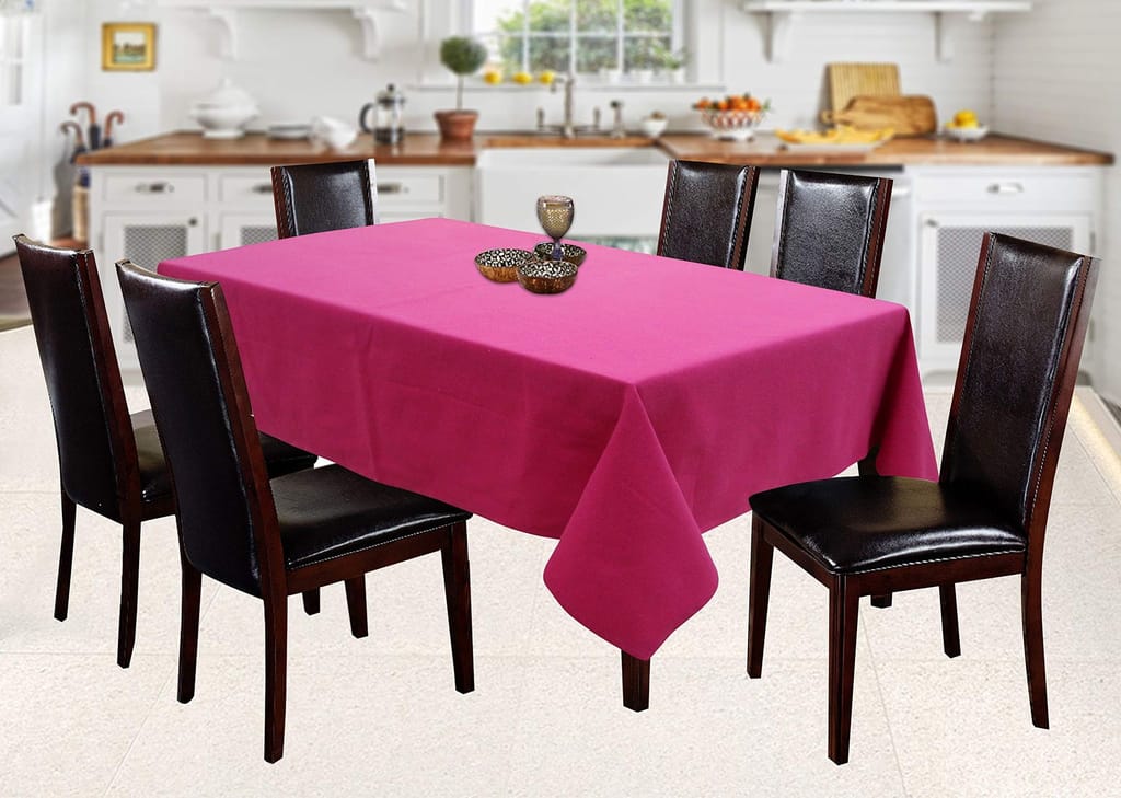 AIRWILL 100% Cotton Solid Pattern 6 Seater Rectangle Table Cover Sized, 56x71 inches (Pink, Pack of 1)