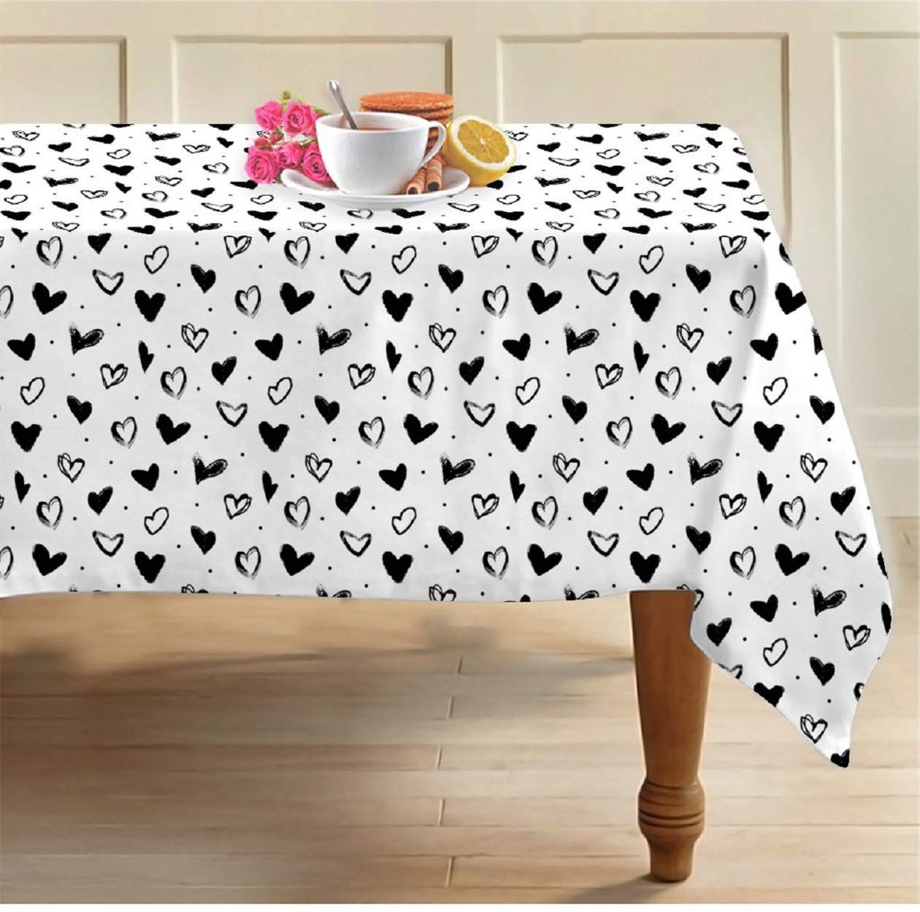AIRWILL 100% Cotton Printed Pattern 6 Seater Rectangle Table Cover Sized, 56x71 inches (Black,White, Pack of 1)