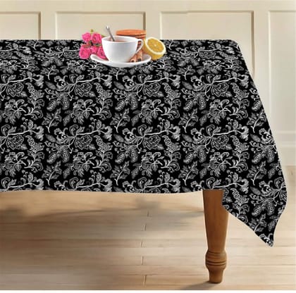 AIRWILL 100% Cotton Floral Pattern 6 Seater Rectangle Table Cover Sized, 56x71 inches (Black,White, Pack of 1)