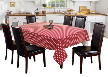 AIRWILL 100% Cotton Polka Pattern 6 Seater Rectangle Table Cover Sized, 56x71 inches (Red, Pack of 1)