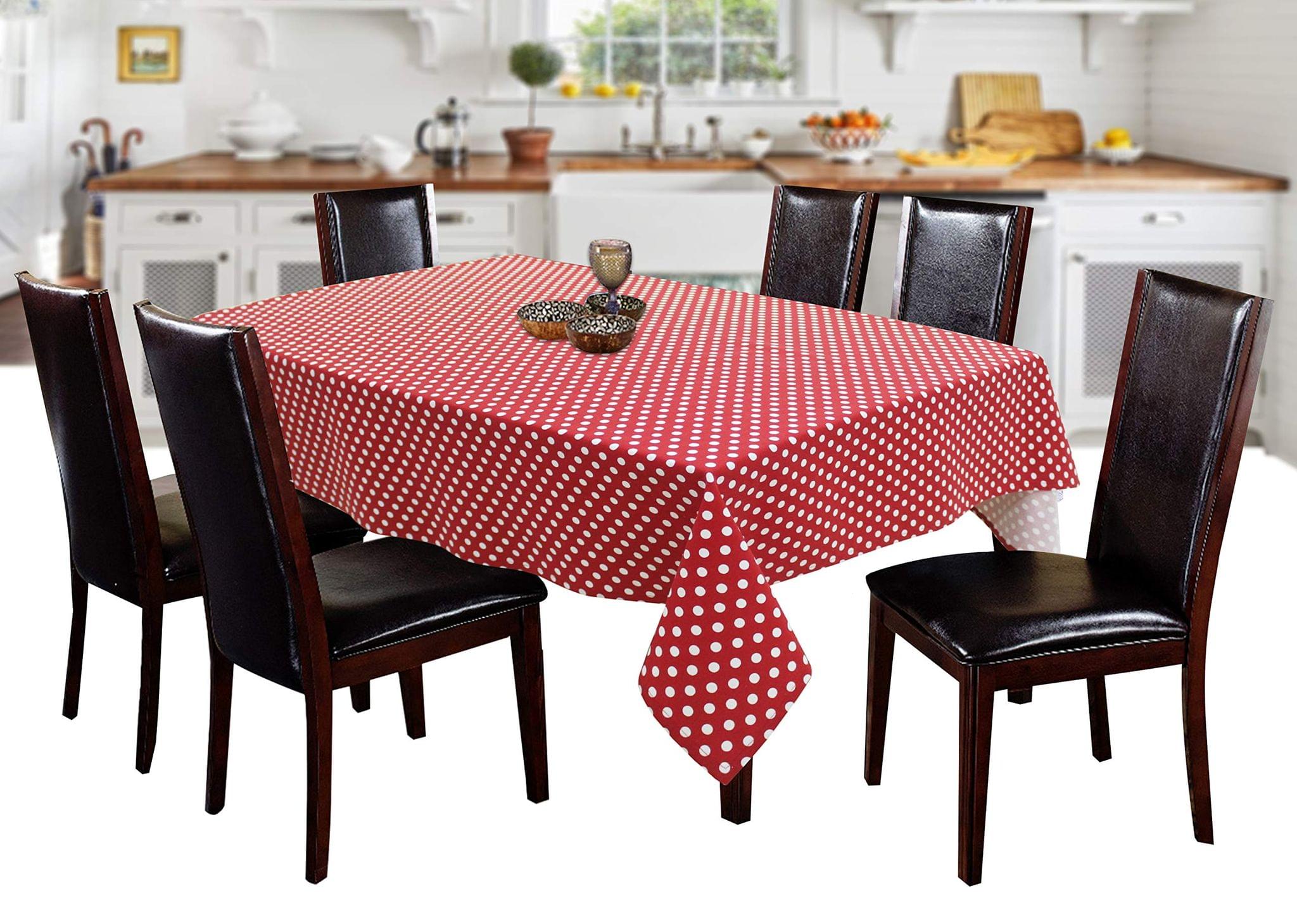 AIRWILL 100% Cotton Polka Pattern 6 Seater Rectangle Table Cover Sized, 56x71 inches (Red, Pack of 1)
