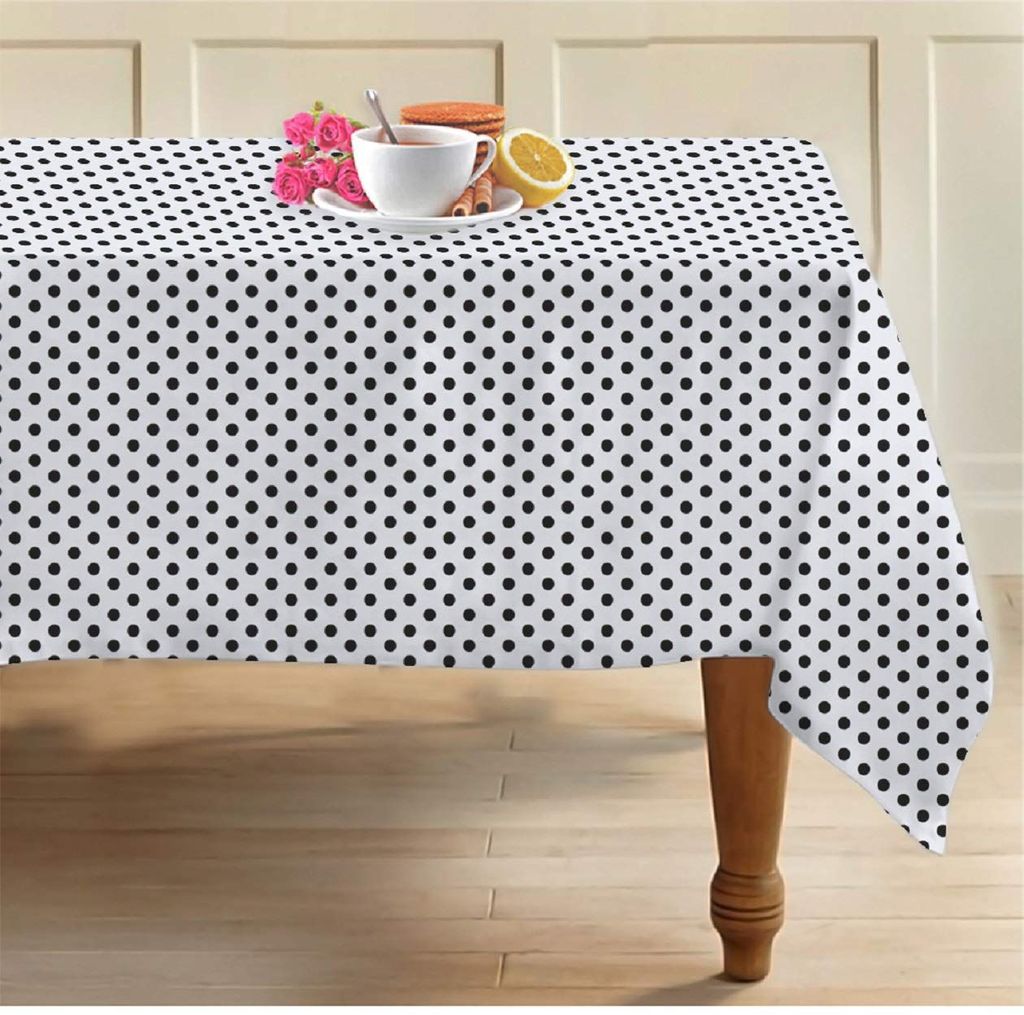AIRWILL 100% Cotton Polka Pattern 6 Seater Rectangle Table Cover Sized, 56x71 inches (Black,White, Pack of 1)