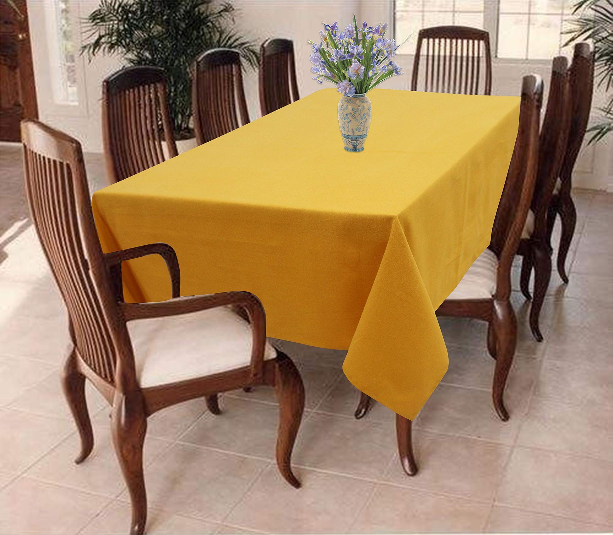 AIRWILL 100% Cotton Solid Pattern 8 Seater Rectangle Table Cover Sized, 56x95 inches (Yellow, Pack of 1)