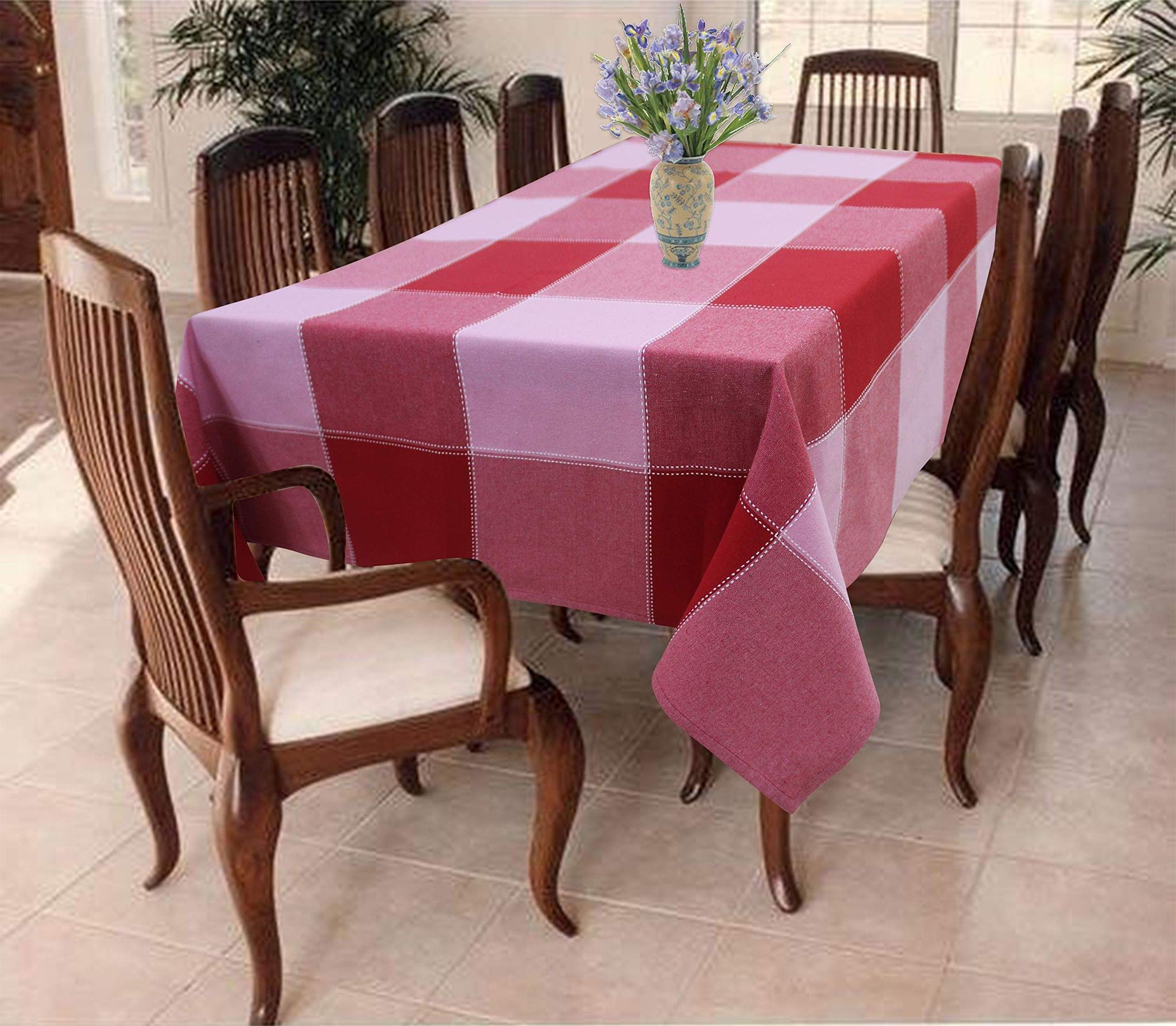 AIRWILL 100% Cotton Checkered Pattern 8 Seater Rectangle Table Cover Sized, 56x95 inches (Red,Pink, Pack of 1)