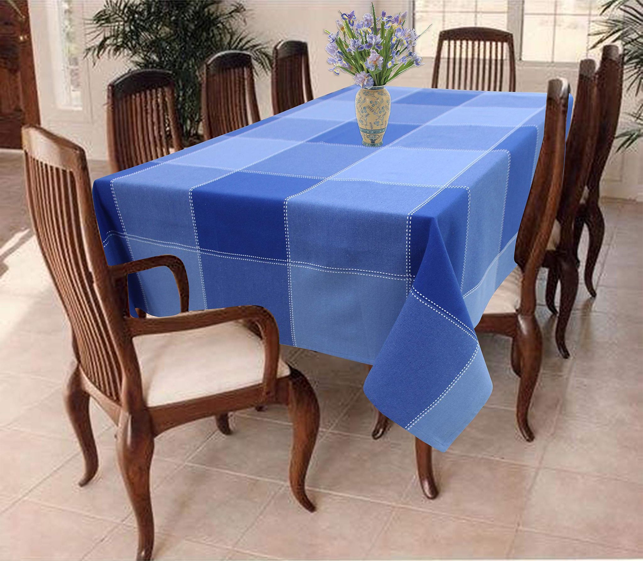 AIRWILL 100% Cotton Checkered Pattern 8 Seater Rectangle Table Cover Sized, 56x95 inches (Light Blue,Dark Blue, Pack of 1)