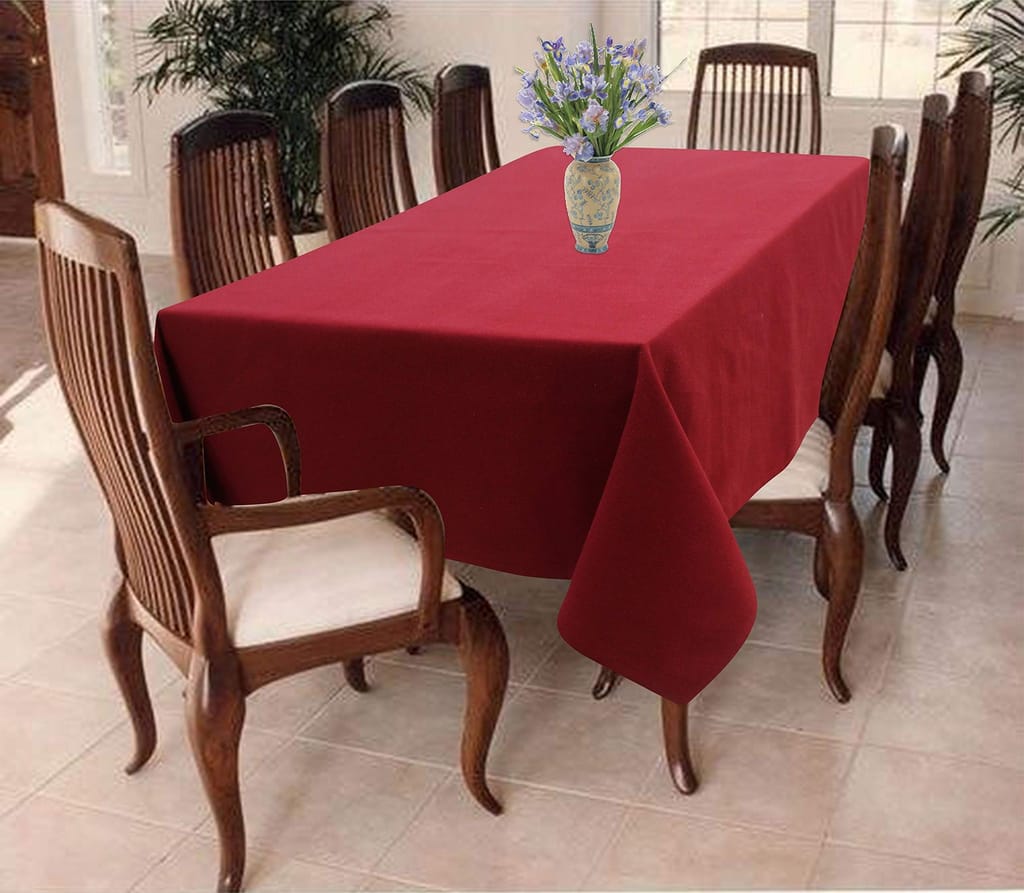 AIRWILL 100% Cotton Solid Pattern 8 Seater Rectangle Table Cover Sized, 56x95 inches (Maroon, Pack of 1)