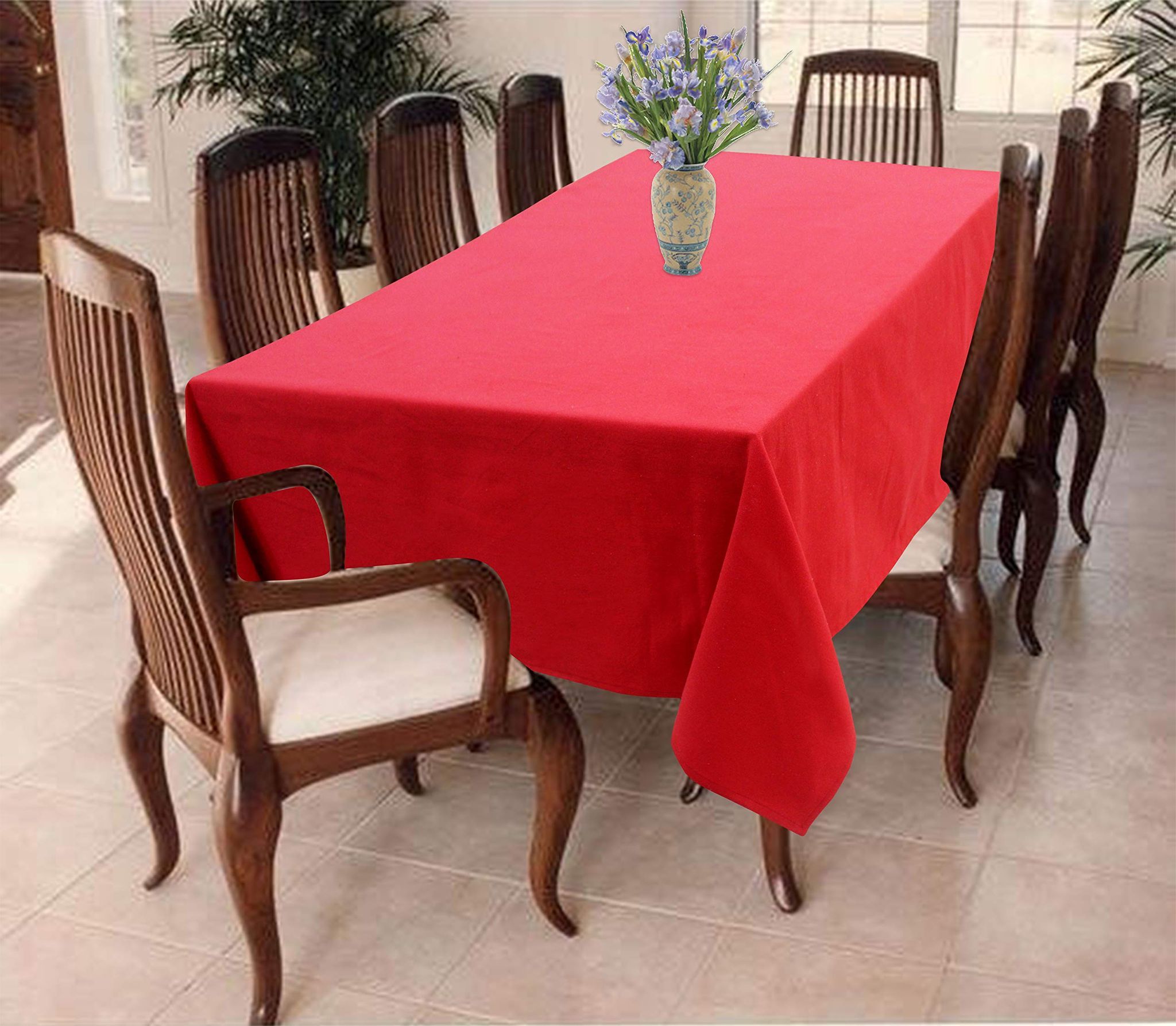 AIRWILL 100% Cotton Solid Pattern 8 Seater Rectangle Table Cover Sized, 56x95 inches (Red, Pack of 1)