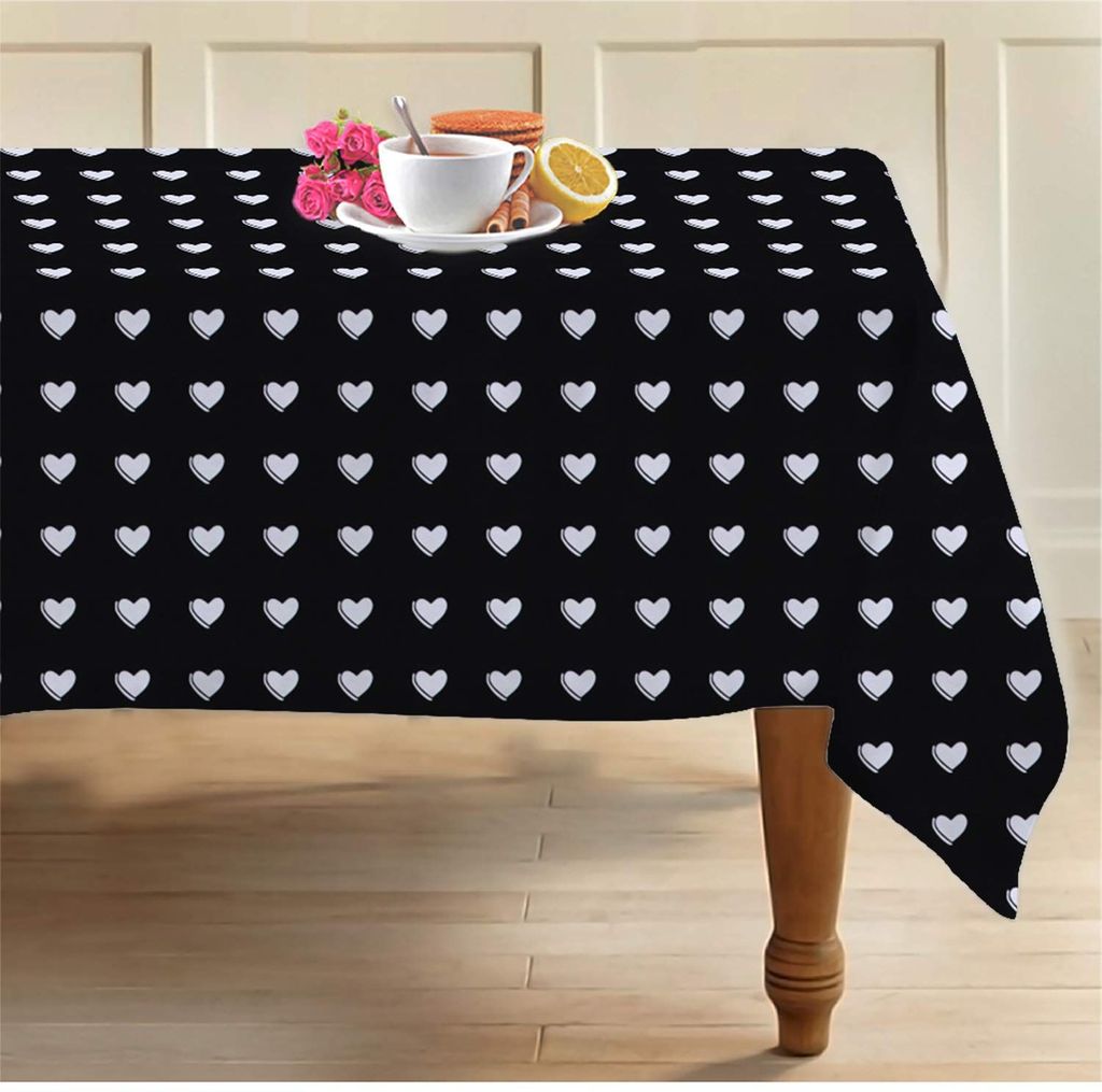AIRWILL 100% Cotton Printed Pattern 8 Seater Rectangle Table Cover Sized, 56x95 inches (Black,White, Pack of 1)