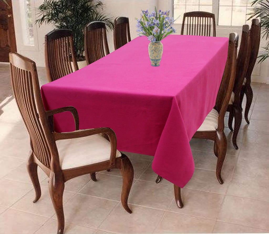 AIRWILL 100% Cotton Solid Pattern 8 Seater Rectangle Table Cover Sized, 56x95 inches (Pink, Pack of 1)