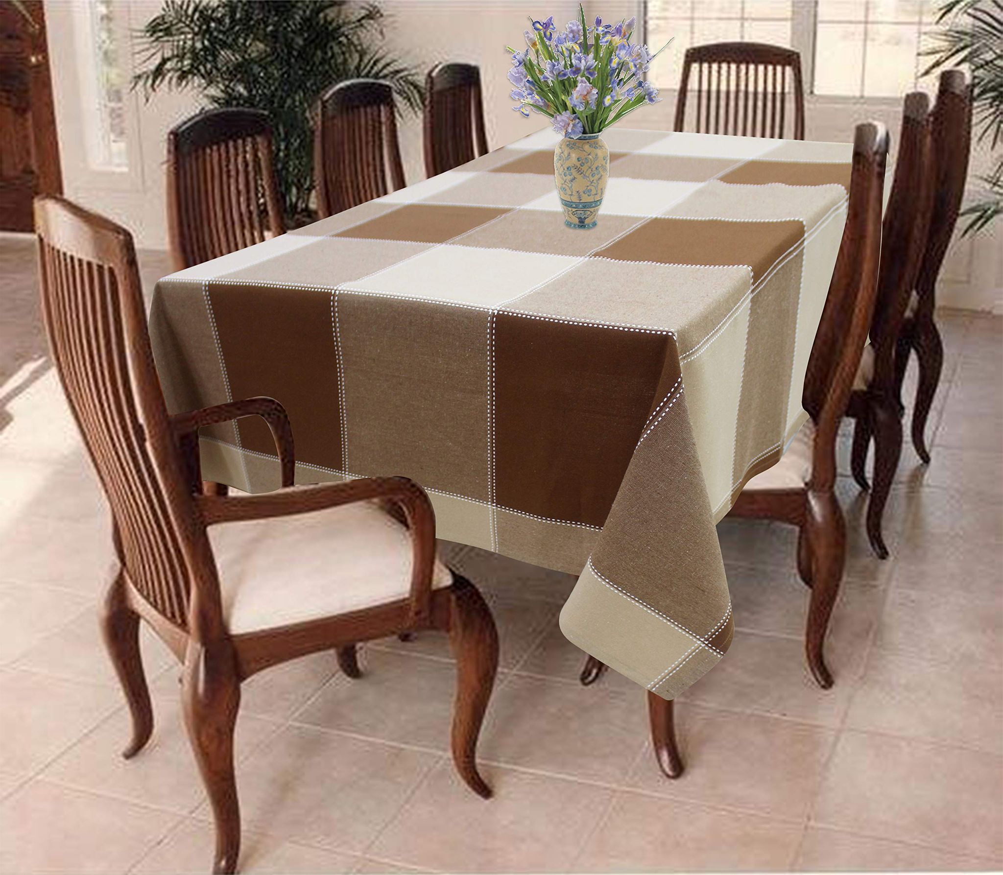 AIRWILL 100% Cotton Checkered Pattern 8 Seater Rectangle Table Cover Sized, 56x95 inches (Brown, Pack of 1)