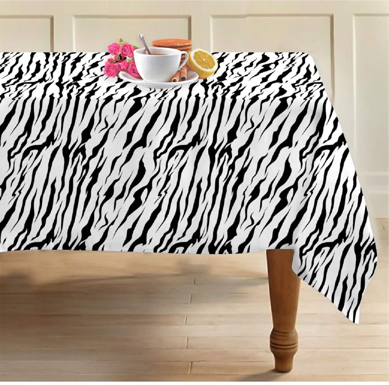 AIRWILL 100% Cotton Printed Pattern 8 Seater Rectangle Table Cover Sized, 56x95 inches (Black,White, Pack of 1)