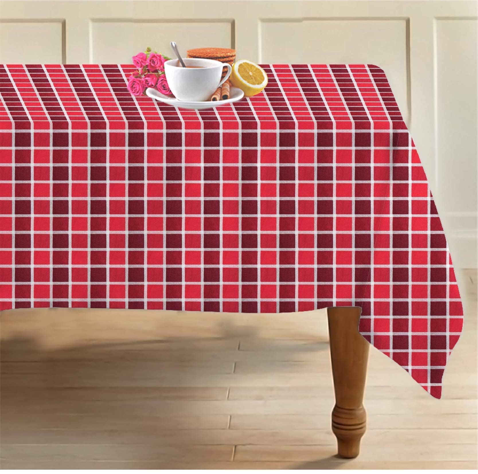 AIRWILL, 100% Cotton Designer Checks Tablecloth/Teapoy Cloth, Sized by 140cm in Width and 240cm in Length. Use as 6/8 Seaters, Rectangles Shaped. Pack of 1 Piece.