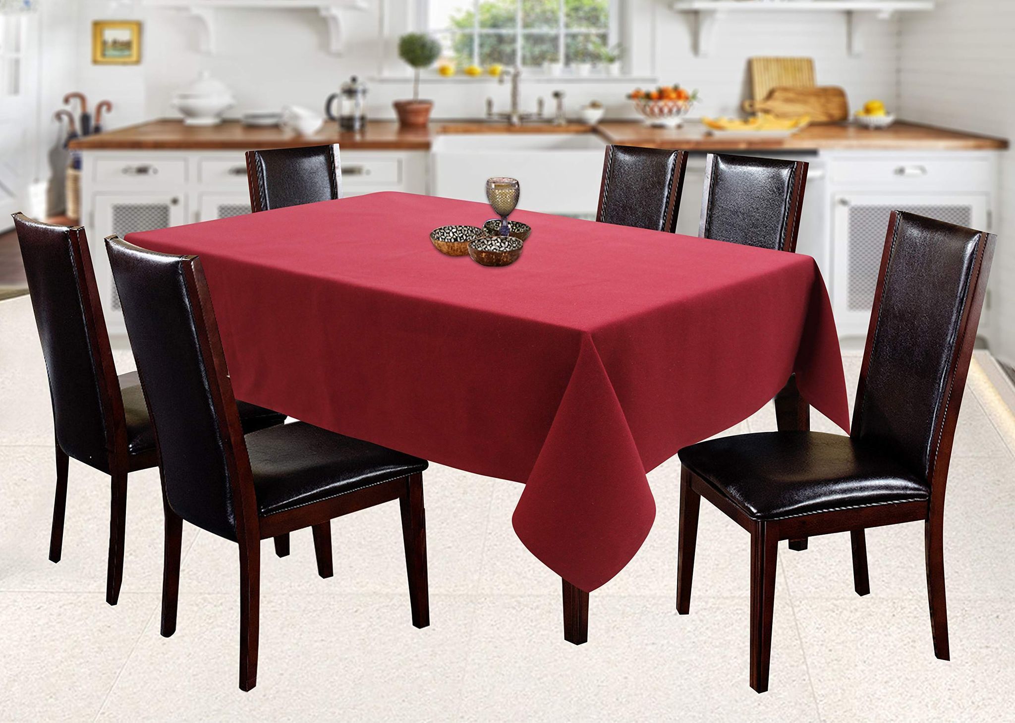 AIRWILL 100% Cotton Solid Pattern 6 Seater Rectangle Table Cover Sized, 56x71 inches (Maroon, Pack of 1)