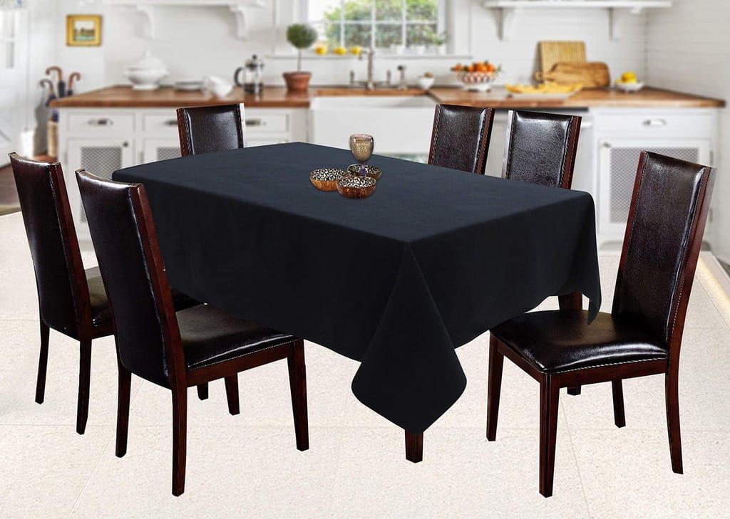 AIRWILL 100% Cotton Solid Pattern 6 Seater Rectangle Table Cover Sized, 56x71 inches (Black, Pack of 1)