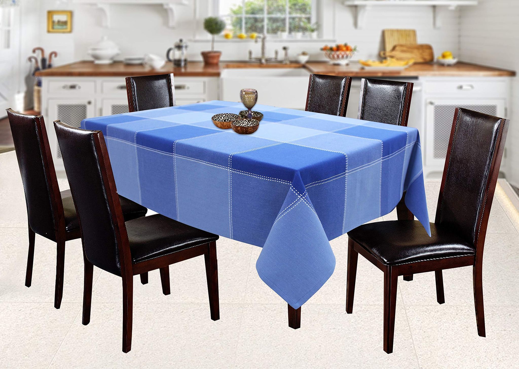 AIRWILL 100% Cotton Checkered Pattern 6 Seater Rectangle Table Cover Sized, 56x71 inches (Blue, Pack of 1)