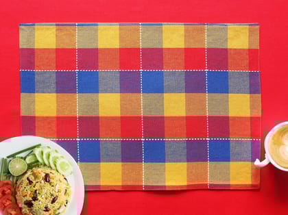 Airwill, Cotton Checkered Pattern Dining Table Placemats, 33x48cms (Multicolor) - Pack of 4 pcs