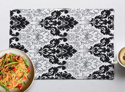 Airwill, Cotton Damask Pattern Dining Table Placemats, 33x48cms (Black) - Pack of 4 pcs