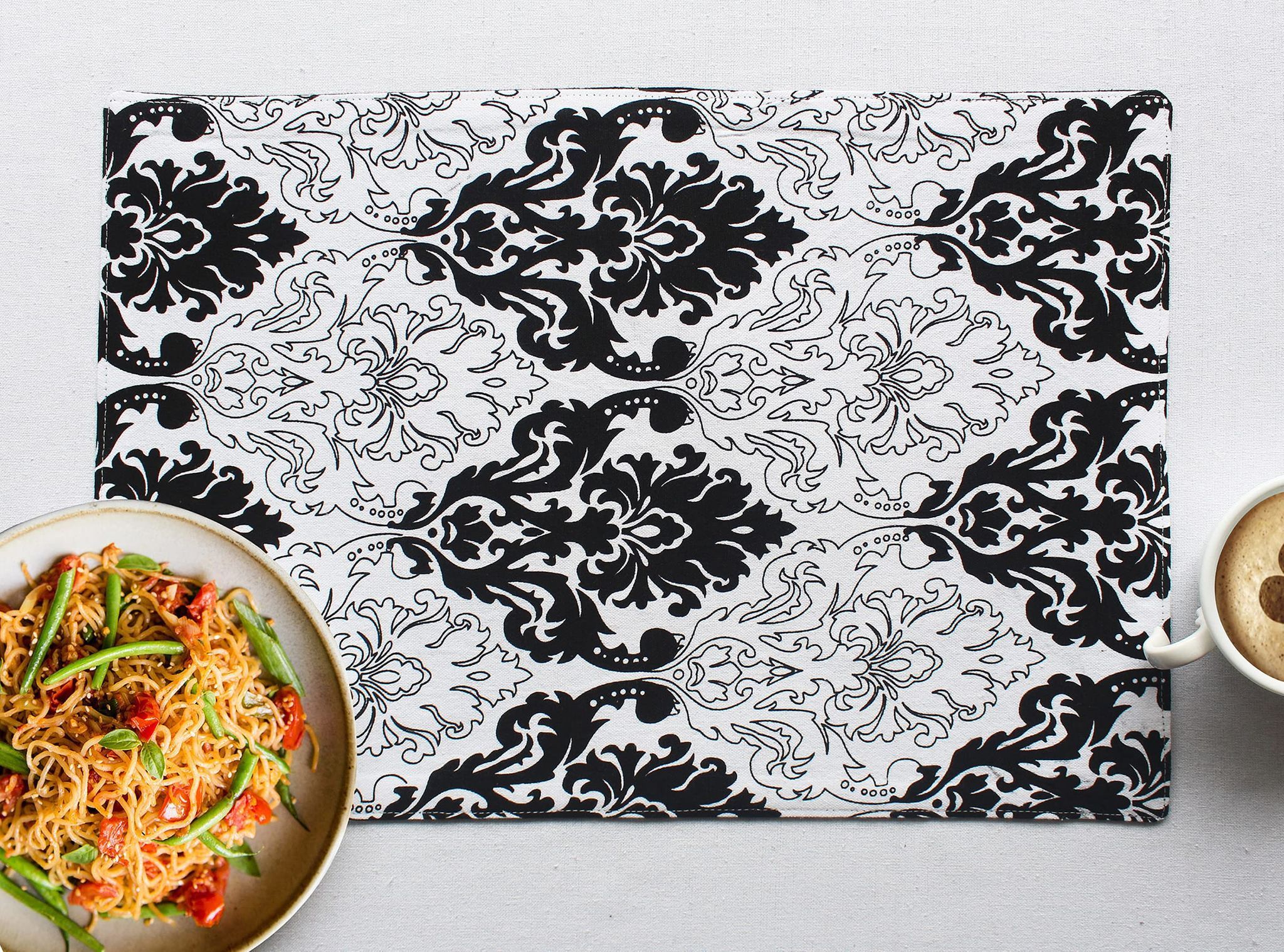 Airwill, Cotton Damask Pattern Dining Table Placemats, 33x48cms (Black) - Pack of 4 pcs