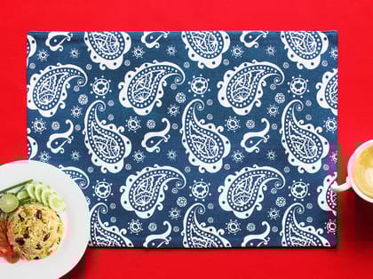 Airwill, Cotton Paisley Pattern Dining Table Placemats, 33x48cms (Blue) - Pack of 4 pcs