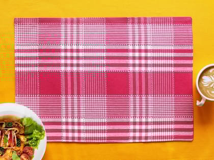 Airwill, Cotton Checkered Pattern Dining Table Placemats, 33x48cms (Pink) - Pack of 4 pcs