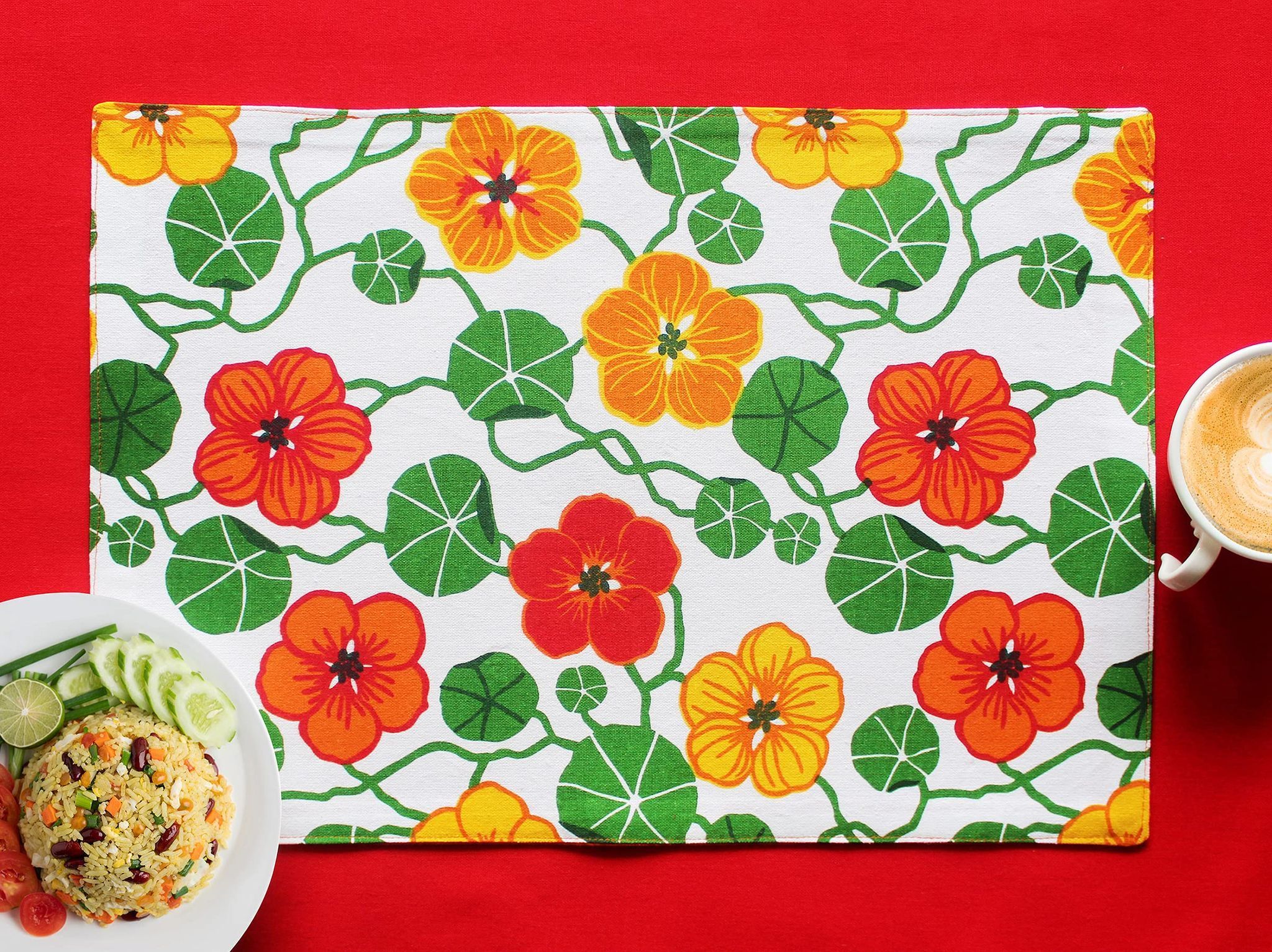 Airwill, Cotton Floral Pattern Dining Table Placemats, 33x48cms (Green) - Pack of 4 pcs