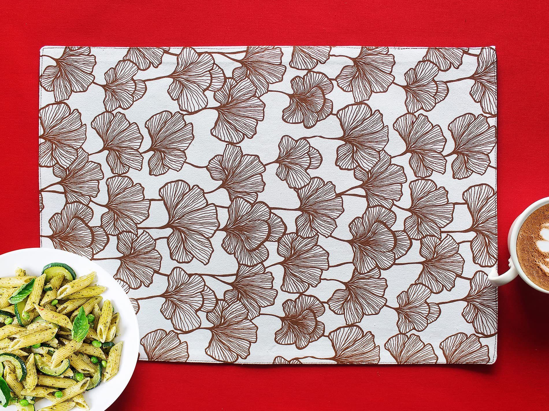 Airwill, Cotton Floral Pattern Dining Table Placemats, 33x48cms (Brown) - Pack of 4 pcs