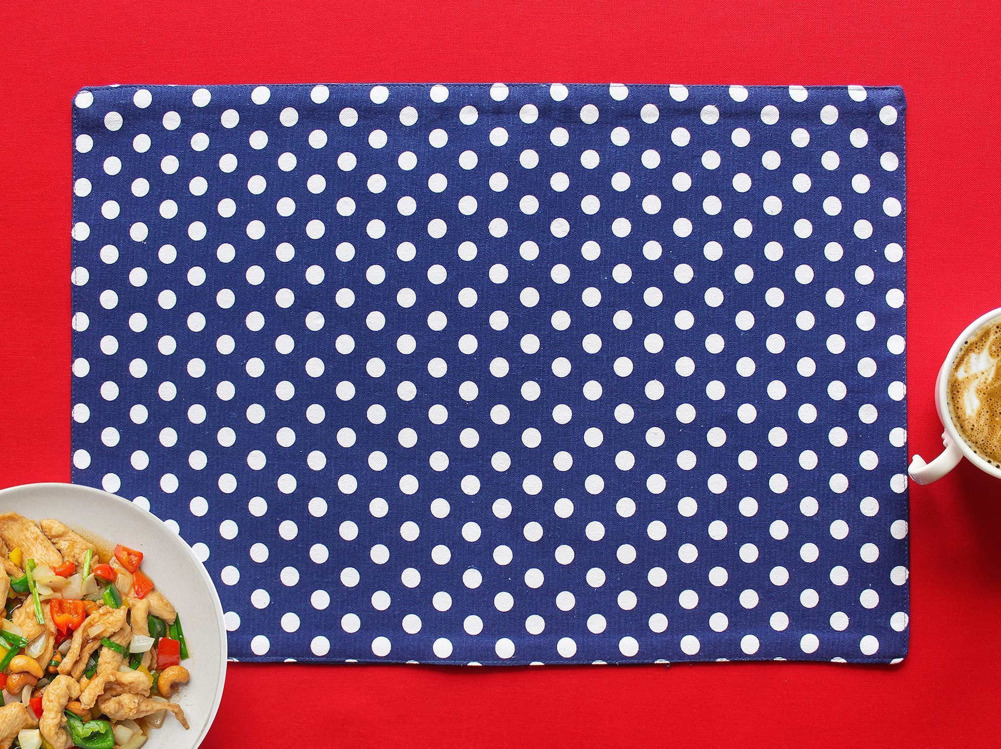 Airwill, Cotton Polka Pattern Dining Table Placemats, 33x48cms (Blue) - Pack of 4 pcs