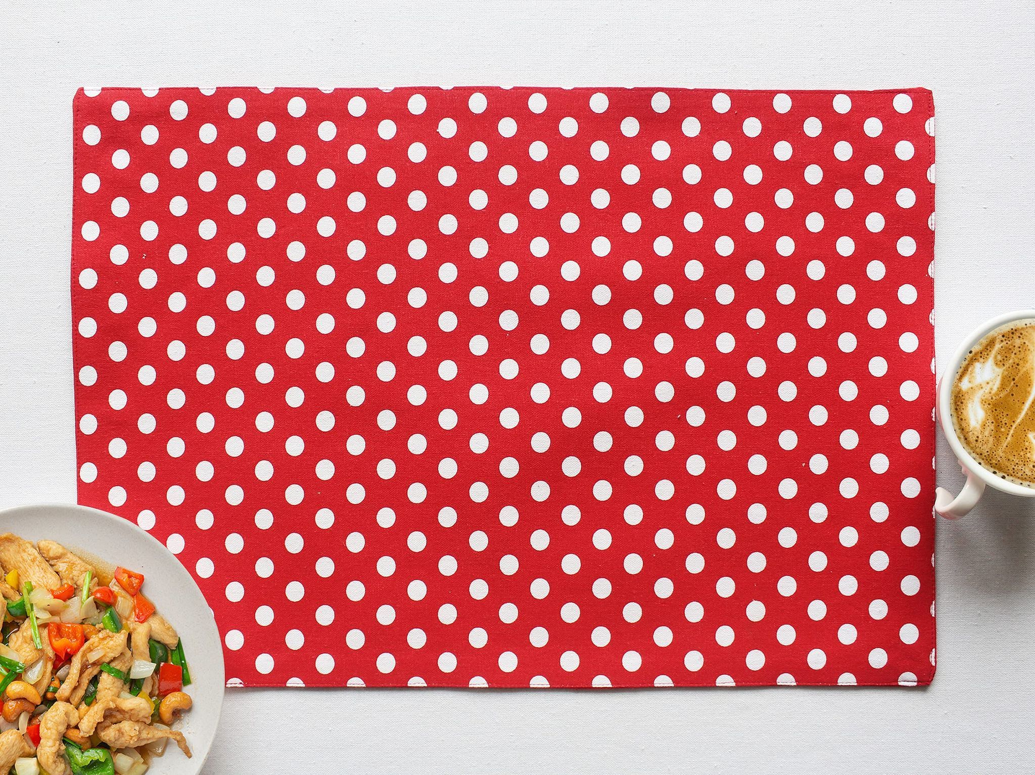 Airwill, Cotton Polka Pattern Dining Table Placemats, 33x48cms (Red) - Pack of 4 pcs