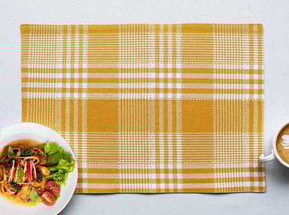 Airwill, Cotton Checkered Pattern Dining Table Placemats, 33x48cms (Yellow) - Pack of 4 pcs