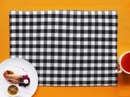 Airwill, Cotton Checkered Pattern Dining Table Placemats, 33x48cms (Black) - Pack of 4 pcs